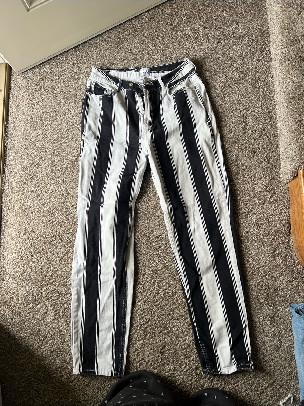 BDG Black and White Vertical Stripe Straight Leg Jeans